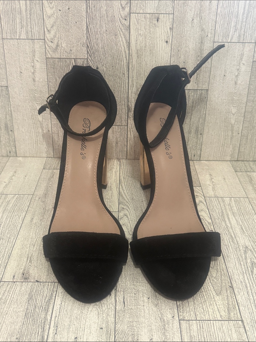 Breckelles Black Open-Toe Ankle-Strap Block Heels